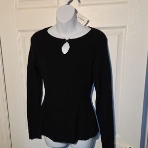 le château Black Ribbed Long Sleeve Top Sweater with Keyhole Detail Sz S